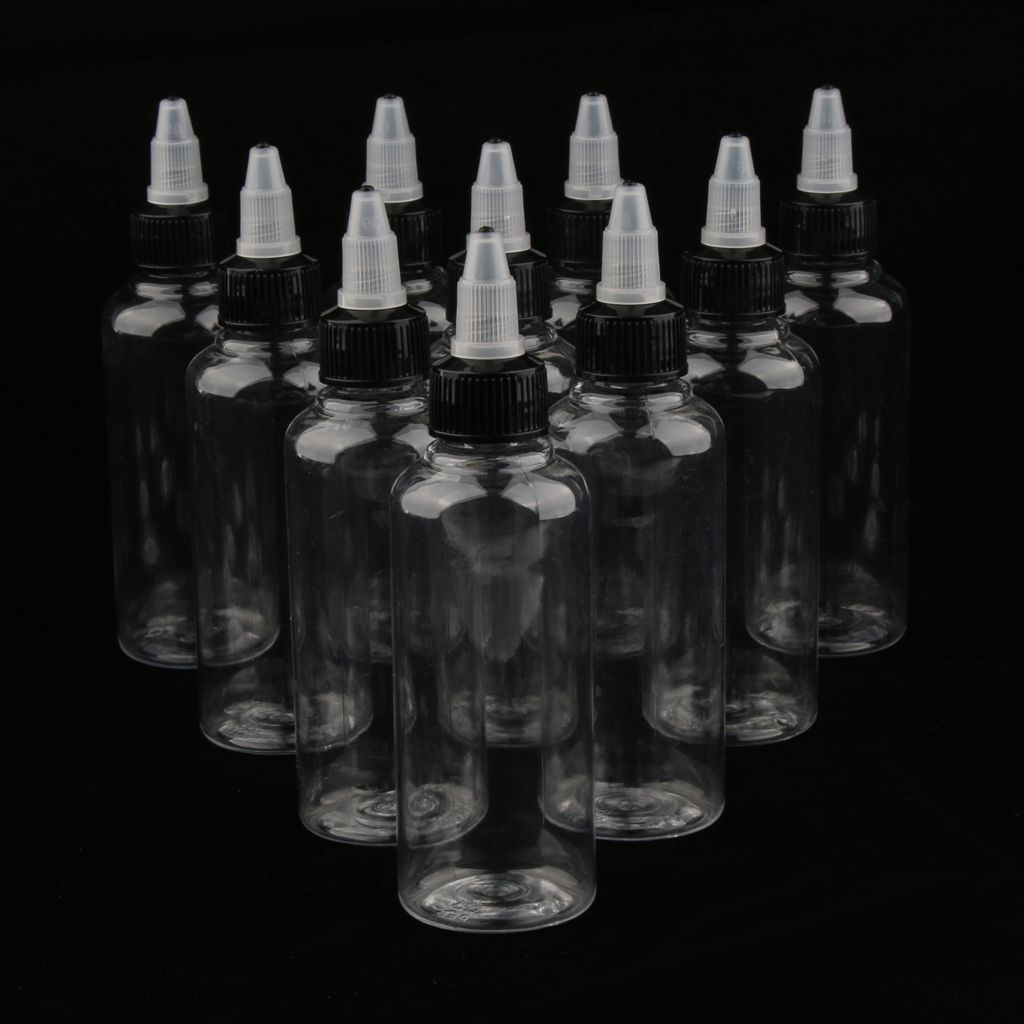 10x 100ml Plastic Bottle with  Top Cap - Solvents/Oils/Paint/Ink/Liquid