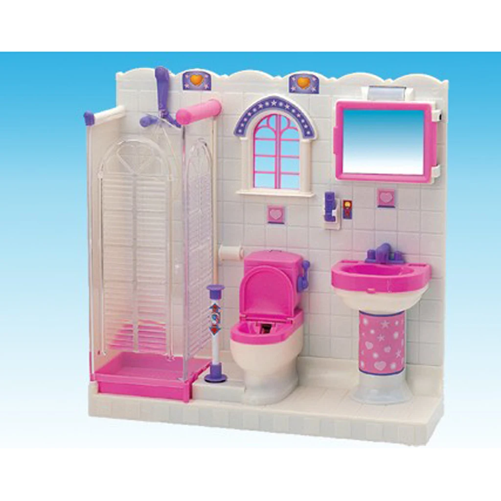 Plastic Dollhouse Miniature Bathroom Furniture Play Set for Dolls Accessories Furniture Decor Life Scenes GIrls Kids DIY Toy