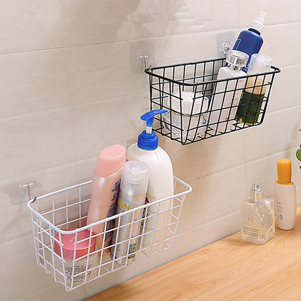 Grid Tall Storage Basket Metal Wire Hanging Basket for Bathroom Storage/ Over The Cabinet with 2 Hook Wire Wall Storage Basket