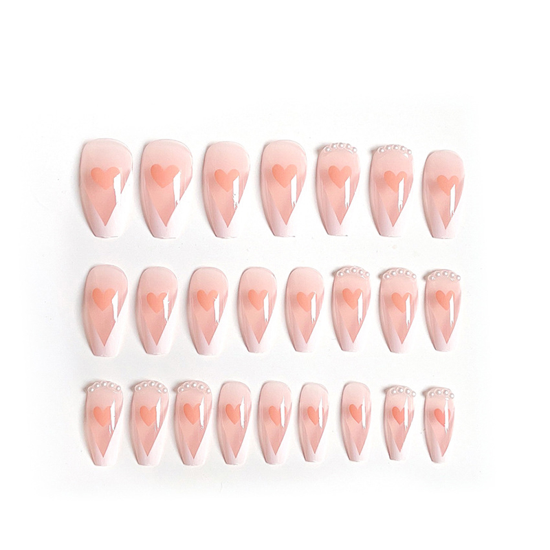 Imprensa com Cola Pces Falsa Naisl Amor Coração Impresso Unhas Remendo Cobertura Completa Longo Pontophwearable Terminado Falso Prego 24 3 24 pces falsa imprensa com cola naisl