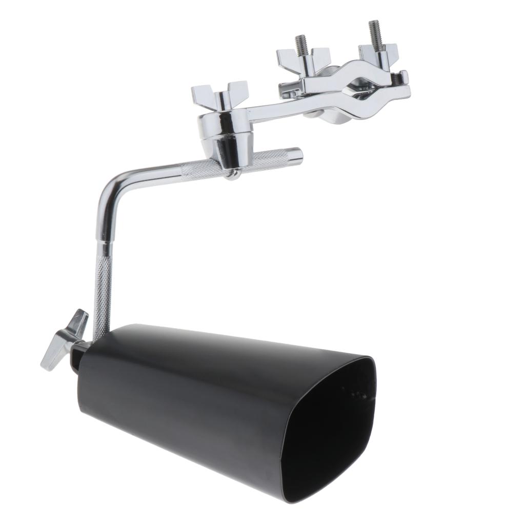 6 Inch Cowbell for Drumset with Mounting Bracket, Metal Black Finish Cow Bell