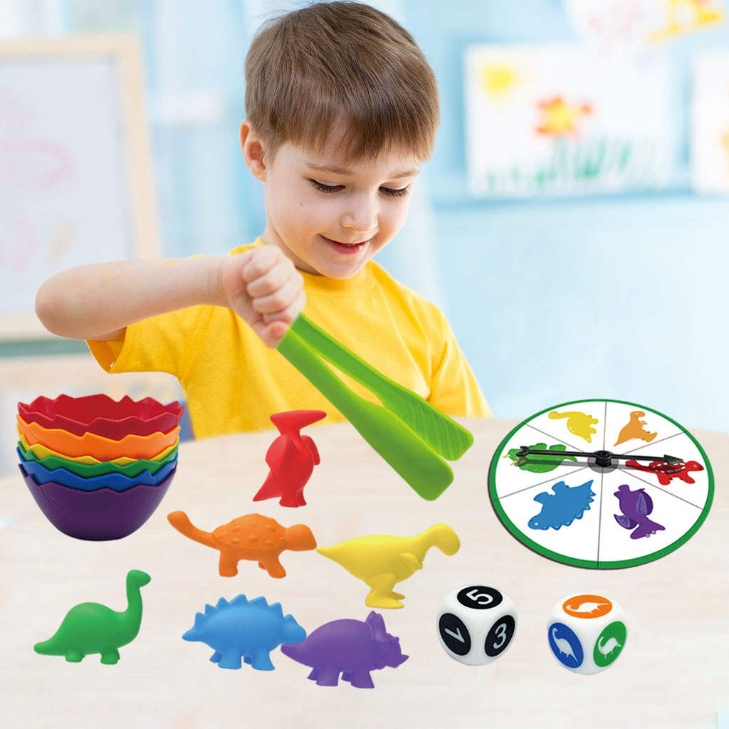 72Pcs Plastic Counting Little Dinosaur Toys with Cups Matching Game Topic Cards Math Learning Montessori for 2-4 Years Old Kids