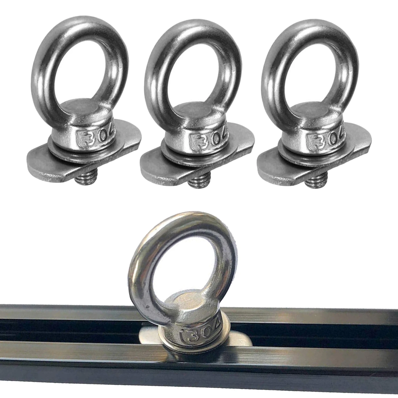 3x Stainless Steel Kayak Rail Track Tie Down Eyelet O Ring Rail Adapter for Boats Bungee Rope Nut Up to 0.6