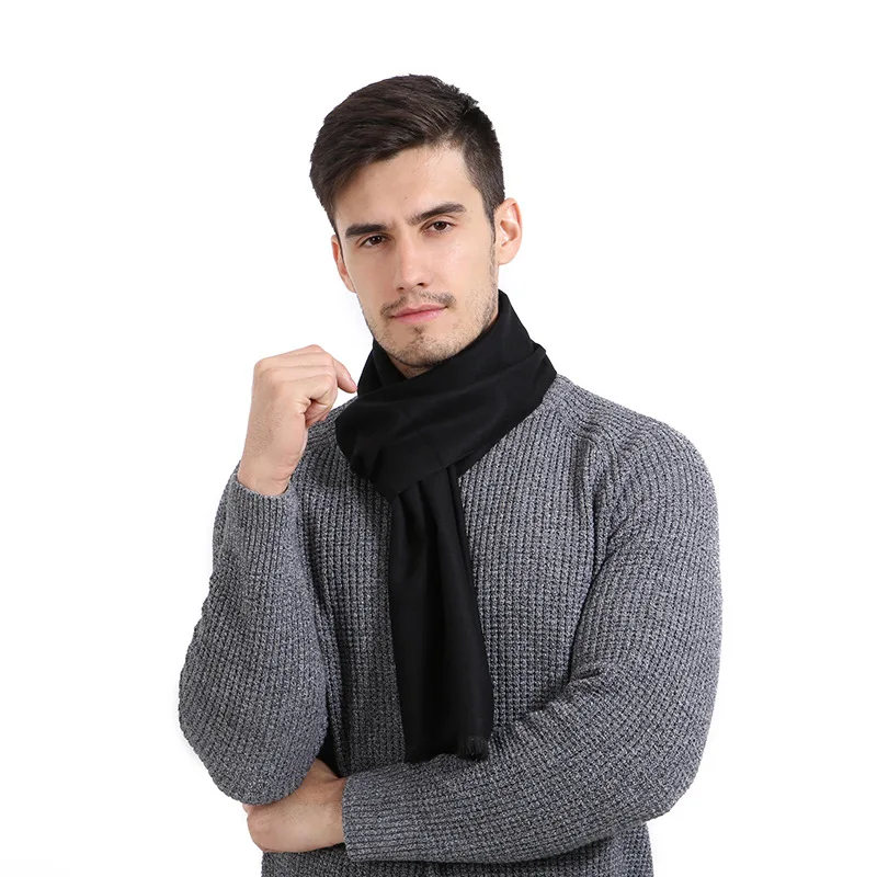 Autumn Cashmere Scarf Men Solid Color Pashmina Shawl Winter Warm Cotton Wrap High Quality Festival Present Plain Scarves For Man mens red scarf