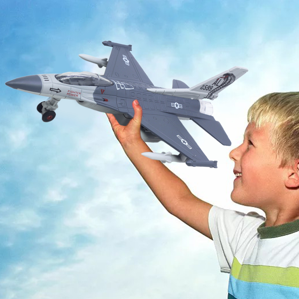Pull Back Airplane Toy Set Die Cast Metal Themed Fighter Aircraft with Light and Sound for Kids Toy Set Collection