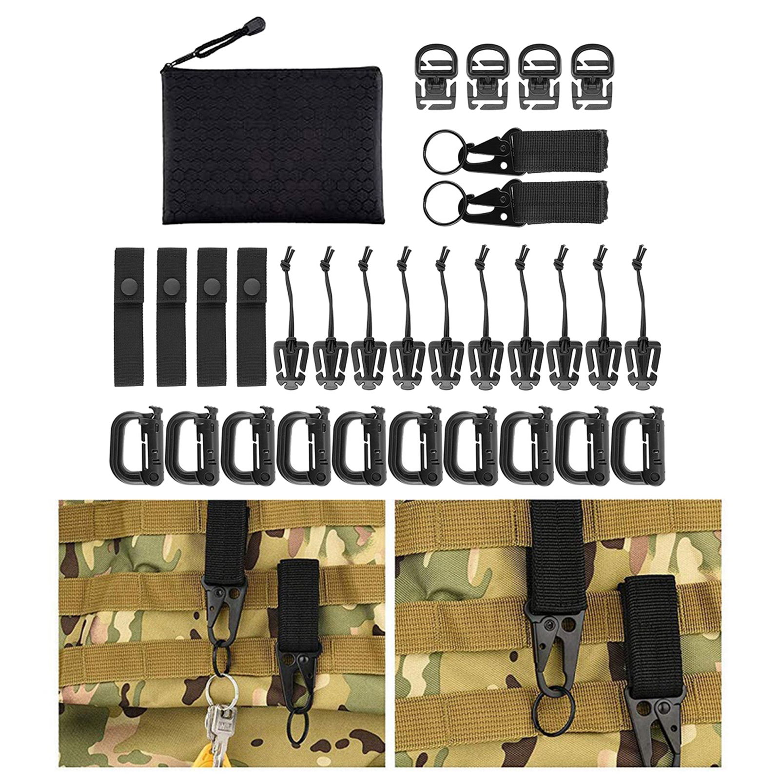30Pcs Molle Attachments Tactical Belt 360 Rotation Gear Clip MOD Strap
