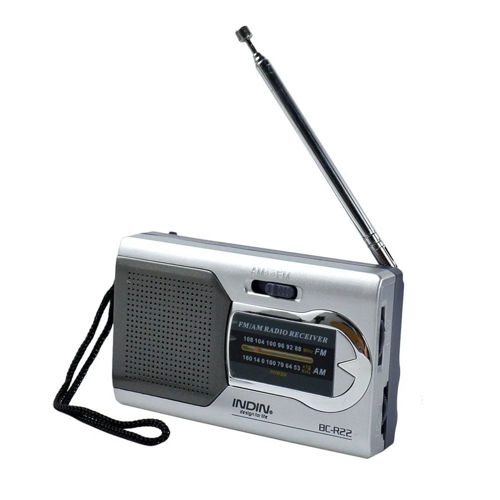 BC-R22 Mini Pocket AM FM Radio Slim Portable Radio Receiver Stereo Speakers Music Player with Telescopic Antenna