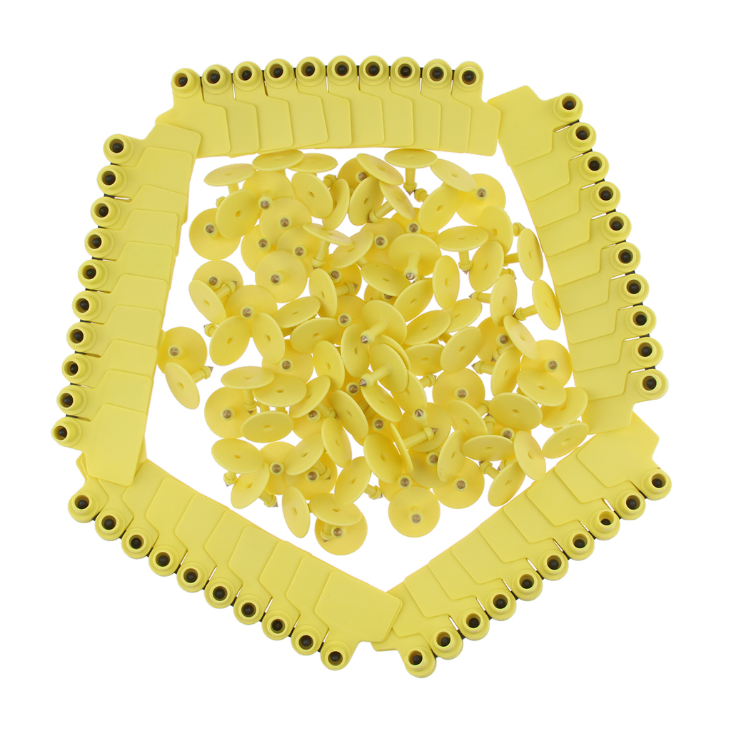 100 Pcs Pigs Cow Cattle Ear Tag, Blank, Brass Ear Stud, Never Rust, Yellow