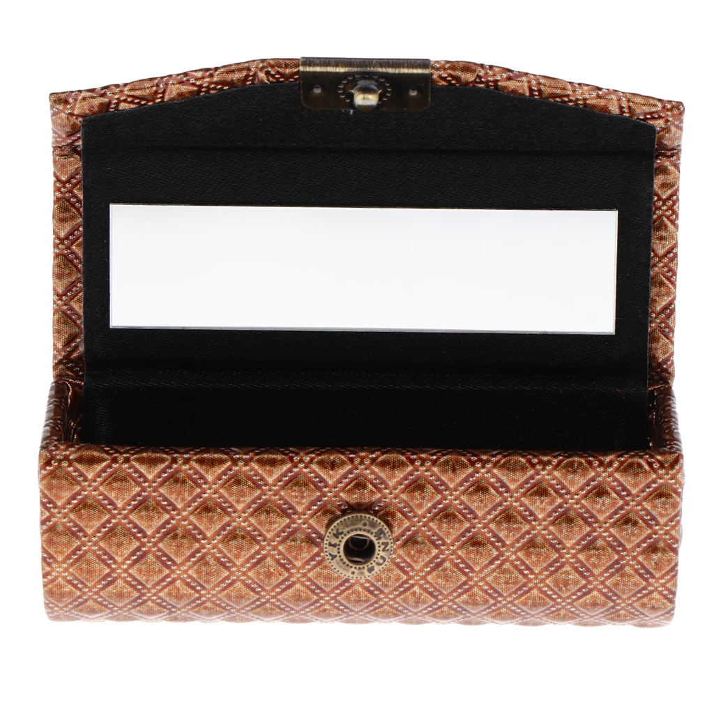 Leather Diamond Pattern Single Lipstick Case Jewelry Holder Box with Mirror