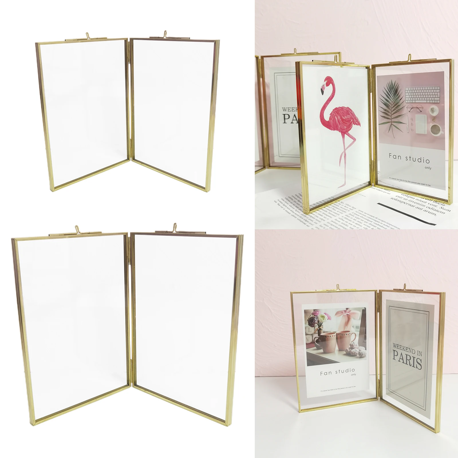 Gold Rectangle Picture Frame Two Sided Photo Frames Display Home Decor