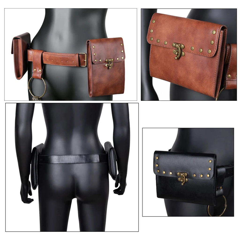 Gothic Steampunk Waist Pack PU Leather Rivet Body Thigh Belt Bag Handbag