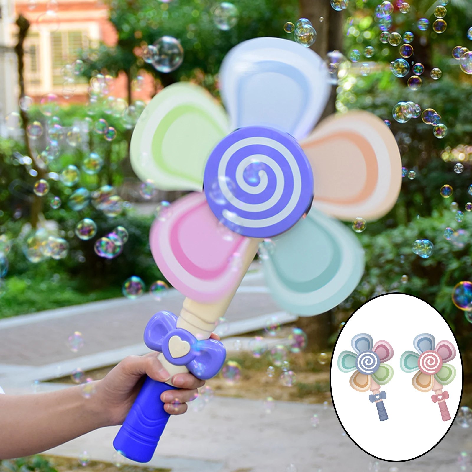 Toddler Cute Funny Electric Windmill Bubble Maker Blower Machine with Music & Lights Summer Birthday Garden Activity Toys