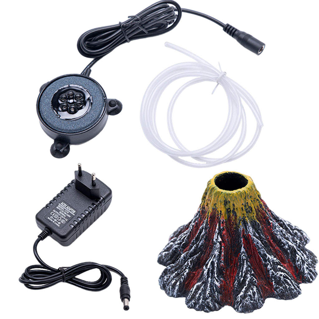 Air Stone Underwater Decoration with LED Light Ornament Decor Lamp Aquarium Volcano Air Bubbler Stone for Fish Tank