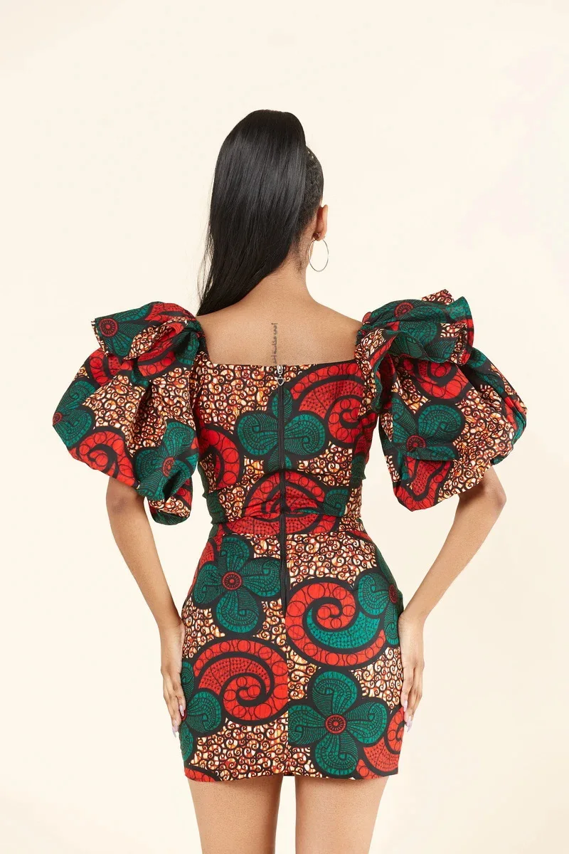 Mini vestido estampado africano, sexy feminino de