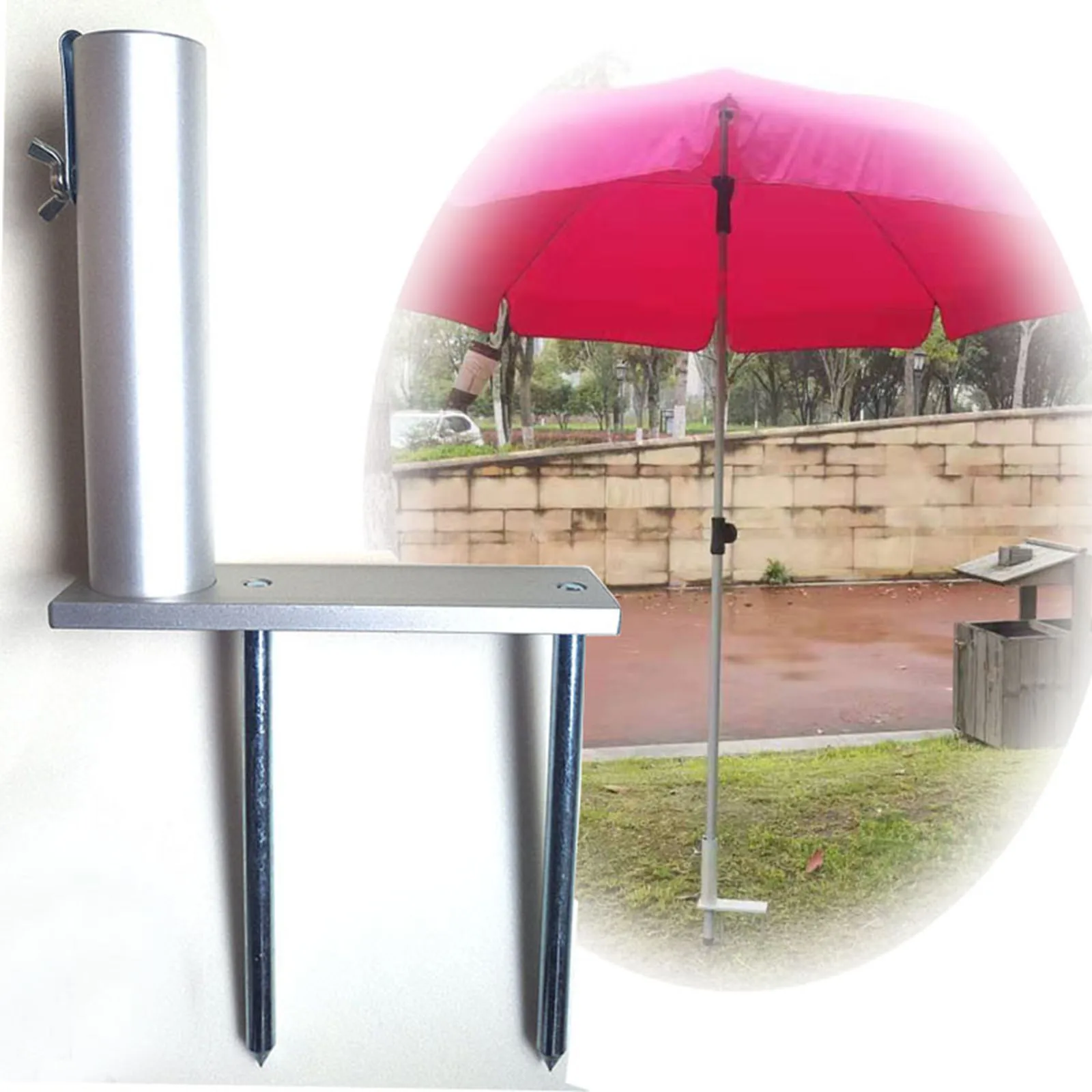 Silver Upgraded Beach Patio Umbrella Clamp Ground Insertion for Garden