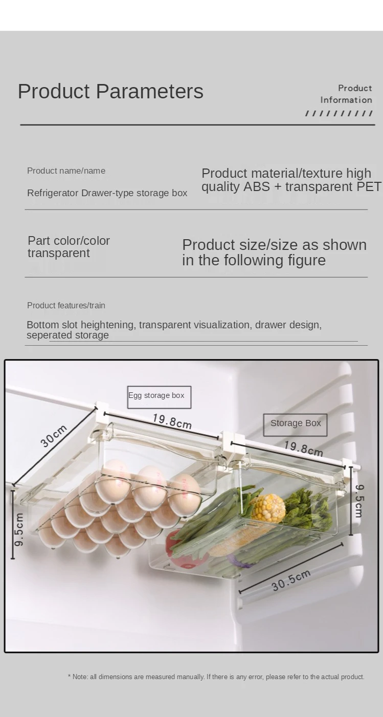Plástico claro organizador de geladeira slide sob