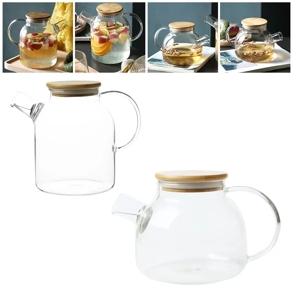 Clear Glass Tea Pot Cold Kettle Anti-Scald Handle Comfort Grip No-Dripping Borosilicate Pitcher Drink Barrel Tea Maker for Juice