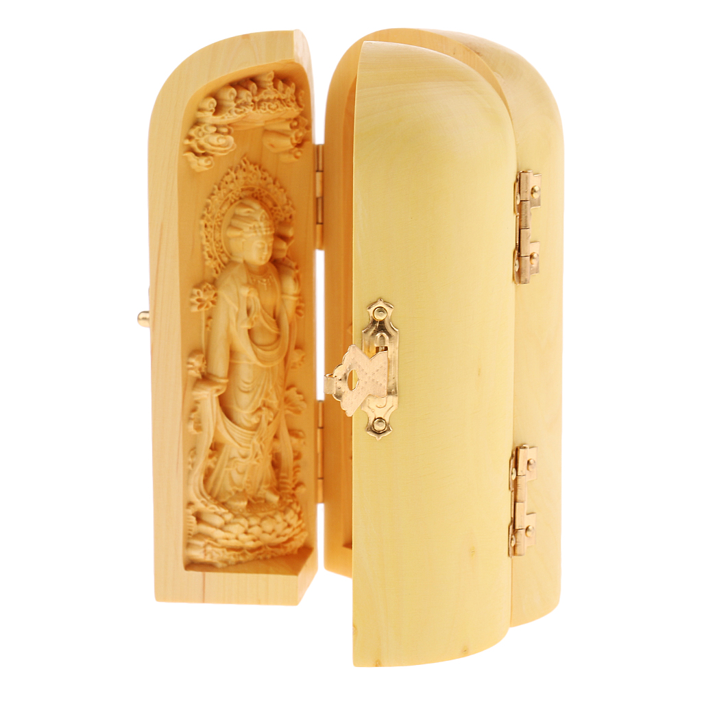 Tibetan Buddhism Boxwood Kwan-yin Shakyamuni GuanYin 3 Statue Box