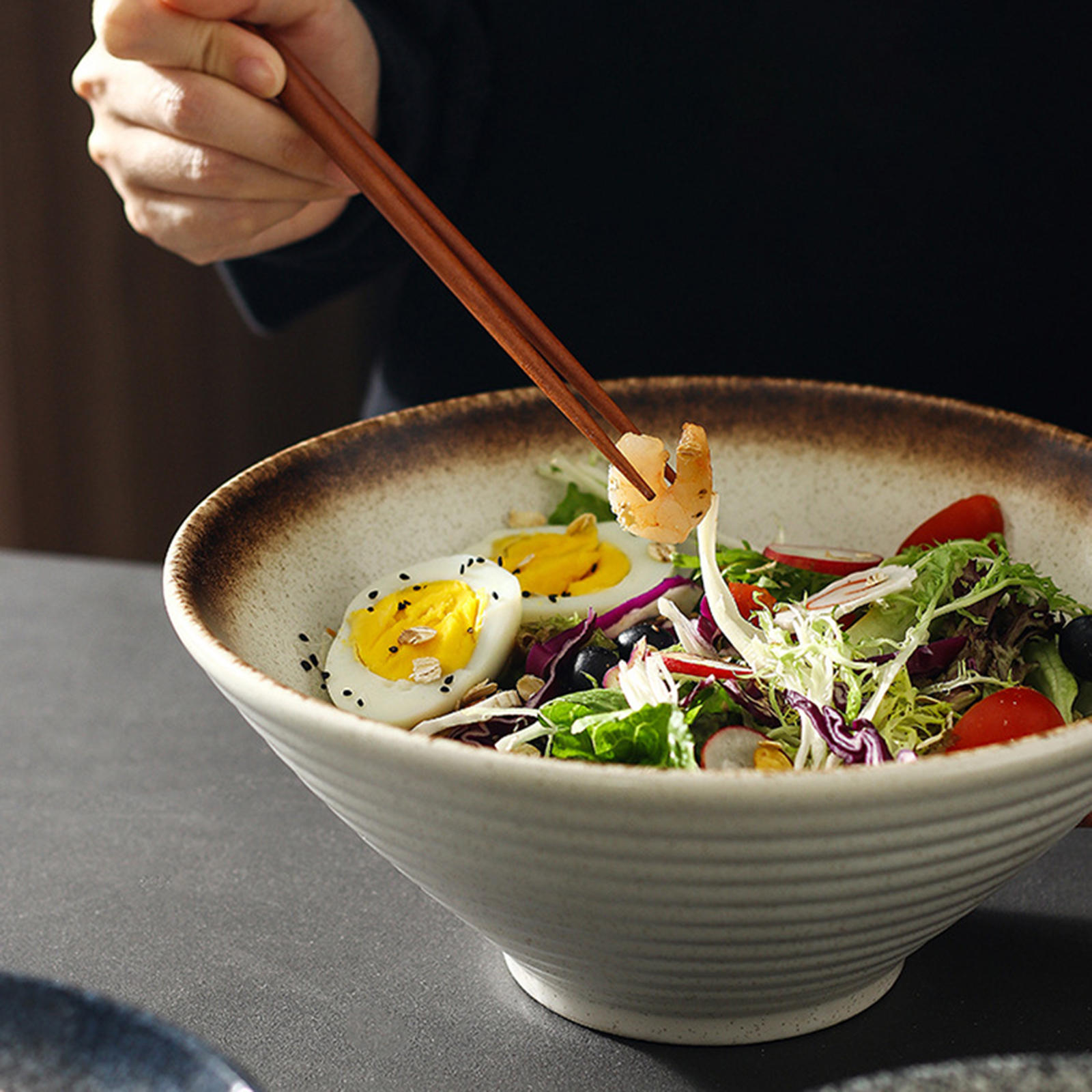 Ceramic Japanese Ramen Soup Bowl Set, Dishwasher and Microwave Safe, 900ml Large Noodle Bowl for Thai Udon Wonton Soup Pho