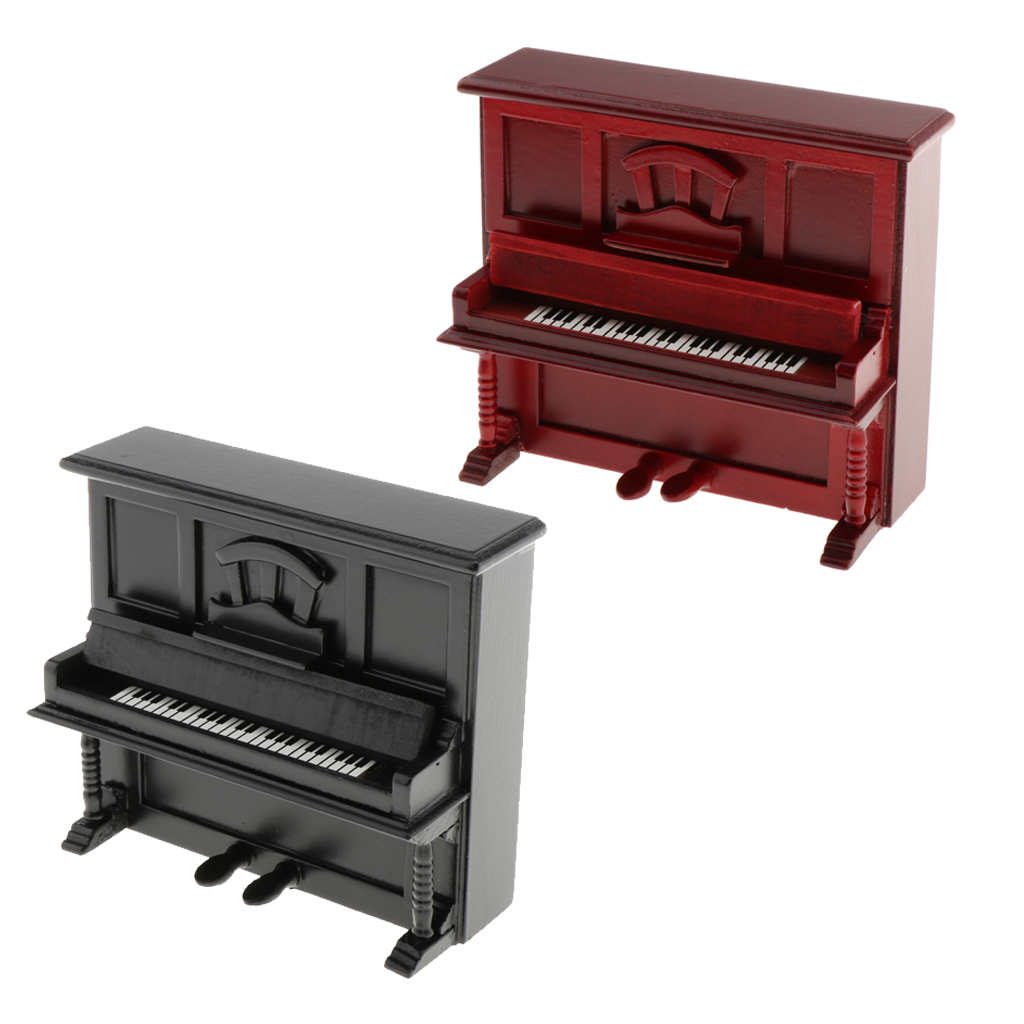 1/12 Dollhouse Mini Upright Piano Play Instrument Ornaments for Music Room
