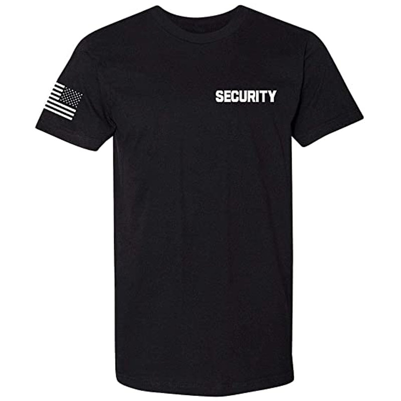 Sicherheit Schutz Event Mitarbeiter Zwei-Seitig Unisex T-Shirt | Amerikanische Flagge auf Arm Halloween Kostüm Zubehör Männer Kleidung – Detail 6