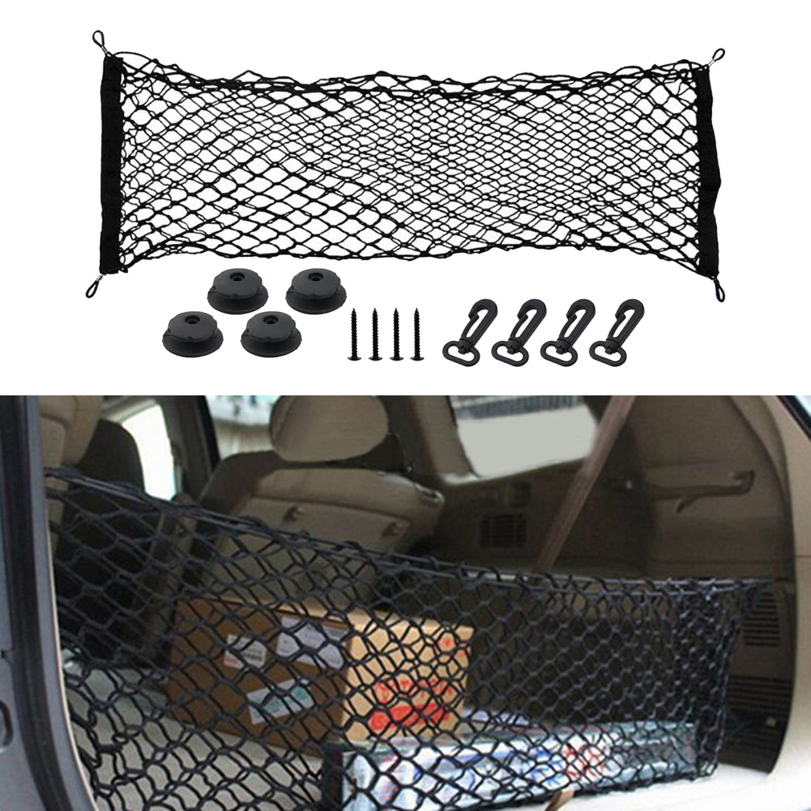 Double-layer Rear Trunk Mesh Stretchable Cargo Organizer Net Bag Storage Pocket, Envelope Style