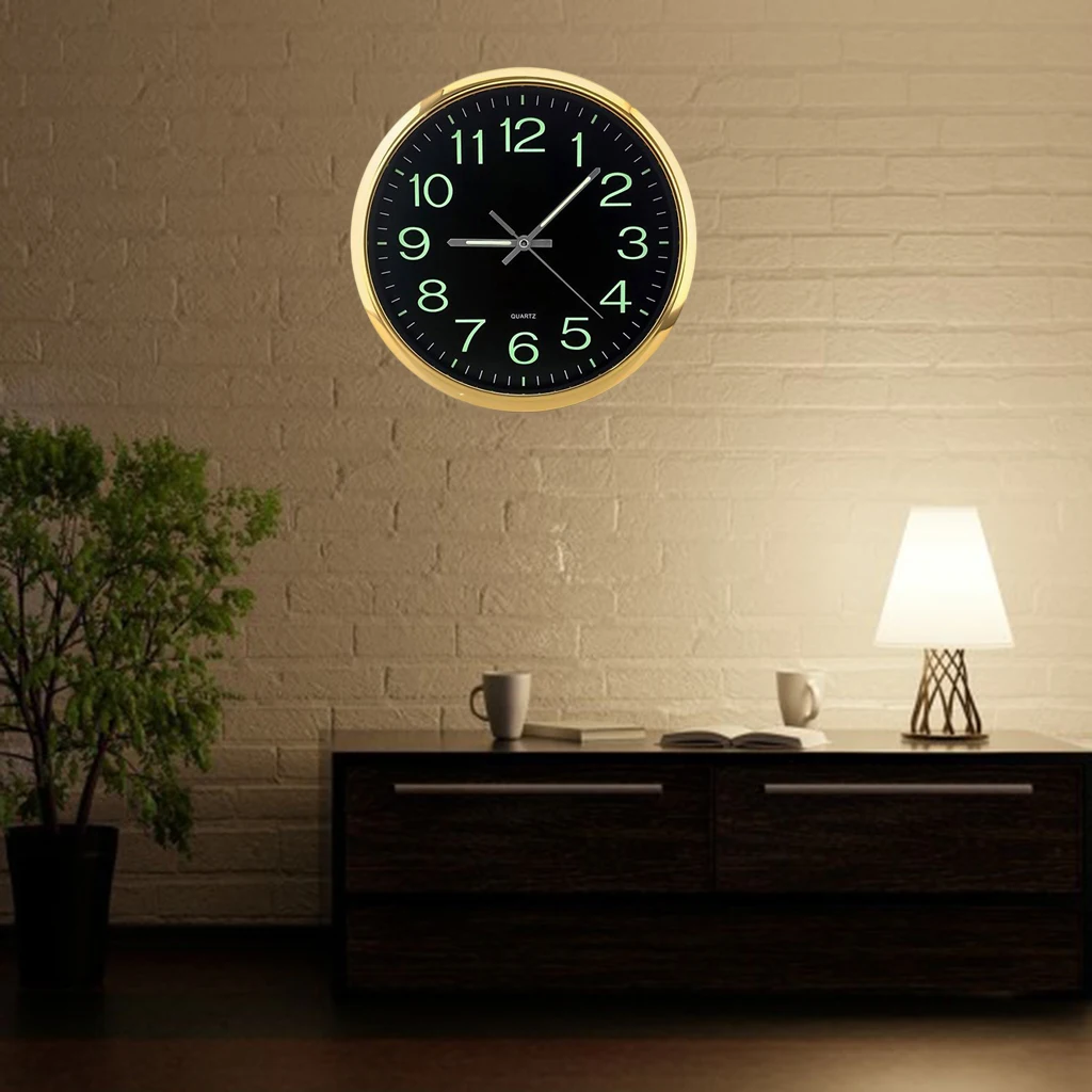 12 Inch Wall Clock with Night Light Silent Non Ticking Quartz Battery Operated Decorative Clock for Bedroom Living Room Office