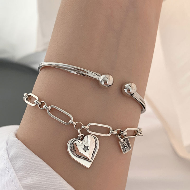 Minimalist 925 Sterling Silver LOVE Heart Bracelets For Women New Fashion Vintage Handmade Birthday Party Jewelry Gifts
