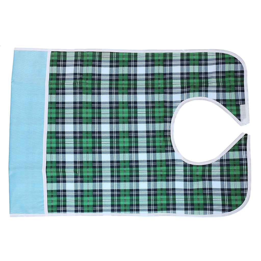 New Adults Clothes Protector Waterproof Pocket Bib Disability Aid Apron Grid