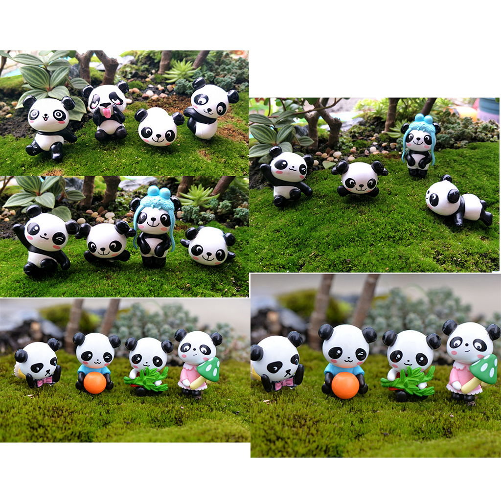 24 Pieces Panda Miniature Dollhouse Bonsai Fairy Garden Landscape Decor