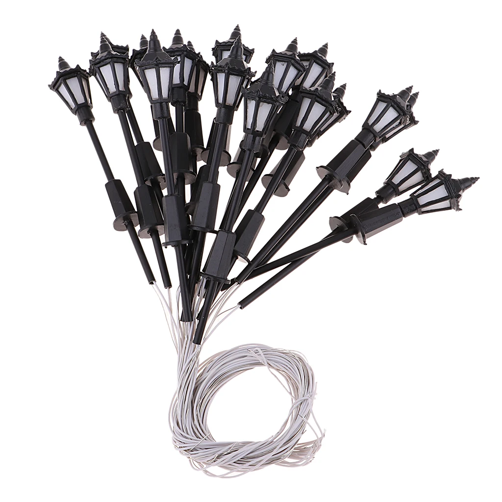 20pcs 1:150 Scale Outdoor Decorative Landscape Lights 3V White Light Simulation Mini Garden Street Lamp