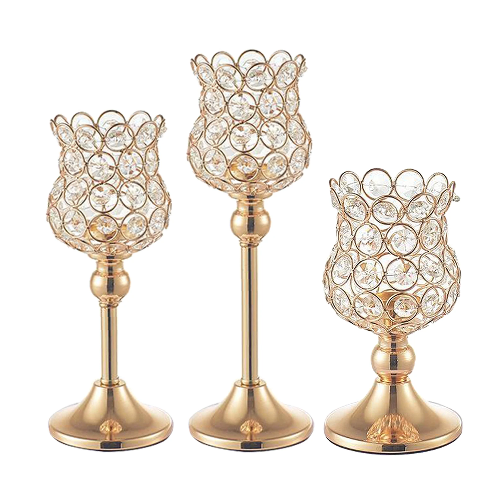 Home Decor Centerpiece Gold Crystal Candle Holders Dinner 
