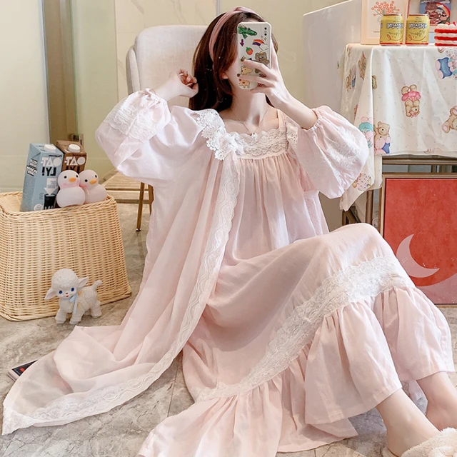 Tulle Long Night Dress Women Fairy Vintage Victorian Nightgowns Romantic  Sleepwear Autumn Modal Lace Peignoir Nightwear (Color : White, Size : Xl  Code) : Buy Online at Best Price in KSA 
