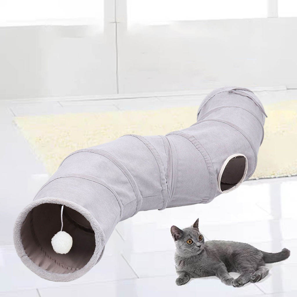 Comfortable Collapsible Cat Tunnel Tube Interactive Toy Bed with Play Ball and Peek Holes Tent for Puppy, Kitty, Kitten, Rabbit