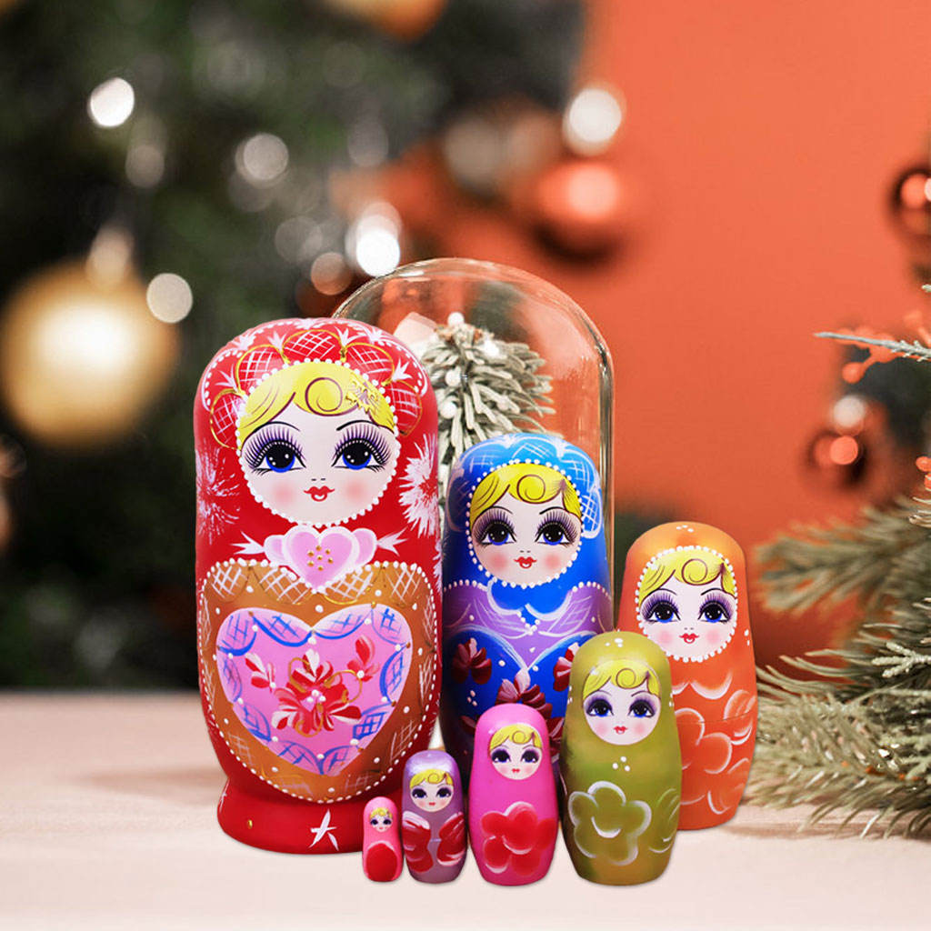 7 Pieces Girl Style Wooden Russian Nesting Dolls Kit Collectible Kids Matryoshka Toy