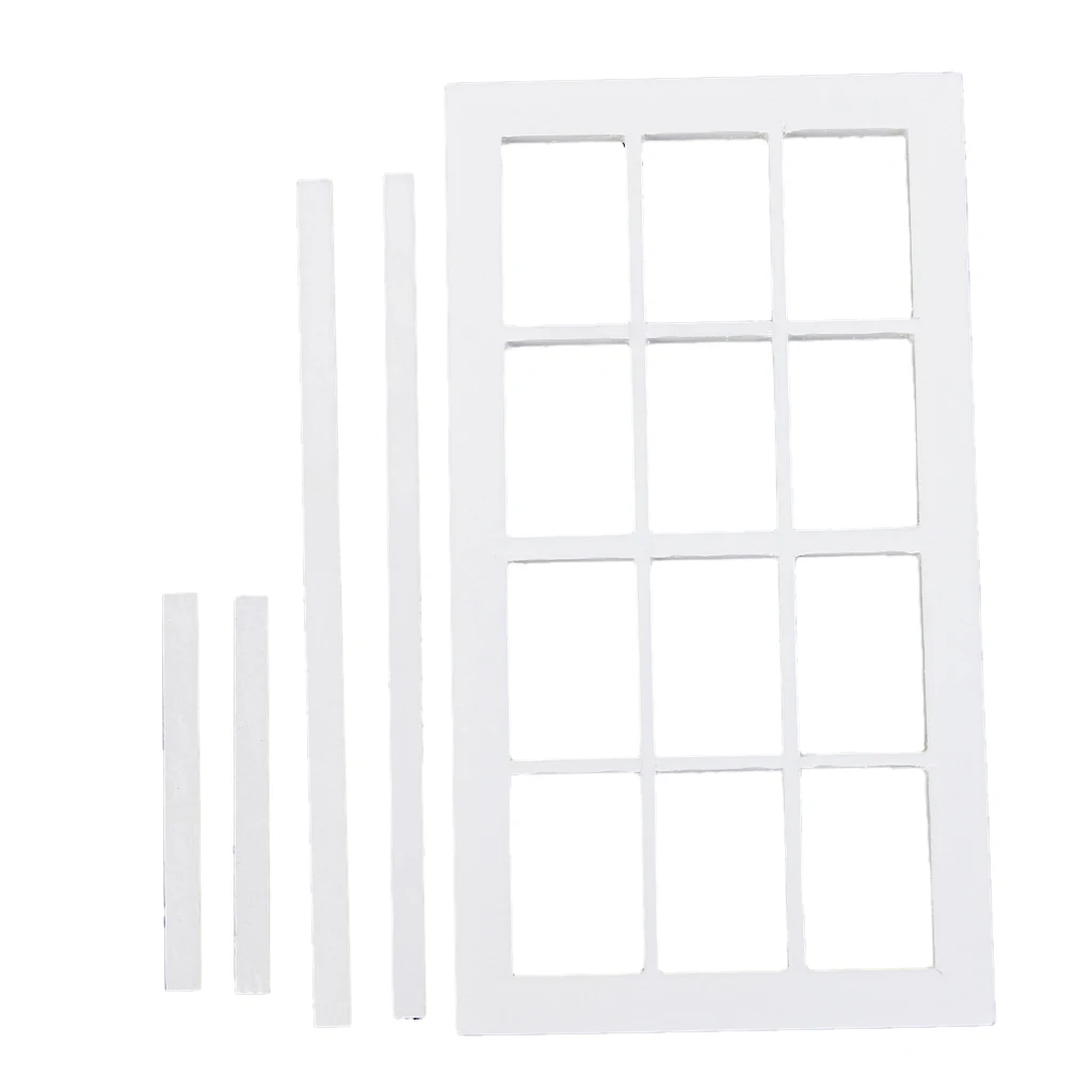 New Arrivals 1:12 Scale Dolls House Miniature Wooden 12 pane Window Frame White Dollhouse Simulation Furniture Toys for Child