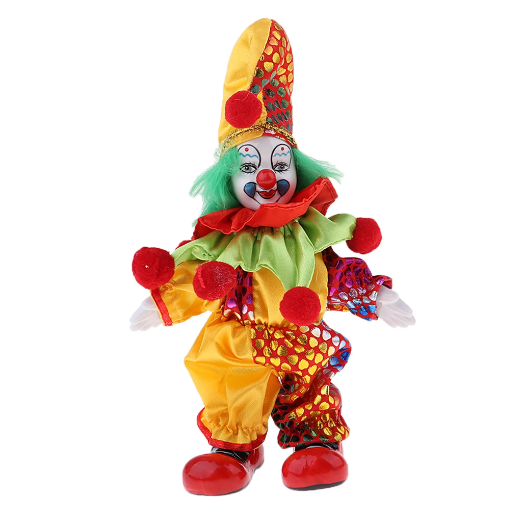 6inch Funny Clown Porcelain Doll with Colorful Costume Christmas Gift Home Decor