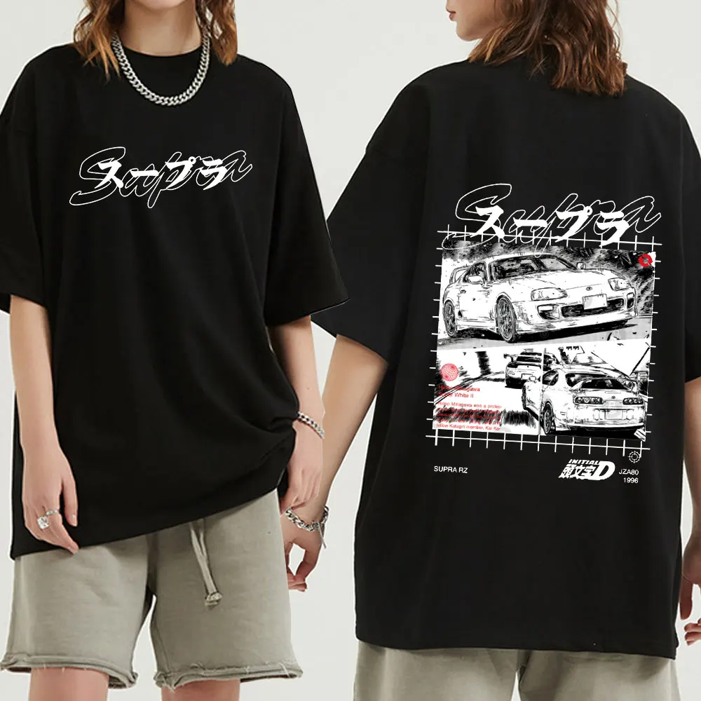 Drift Japanese Anime AE86 Initial D Double Sided T-shirt O-Neck Short Sleeves Summer Casual Fashion Unisex Men and Women Tshirt
