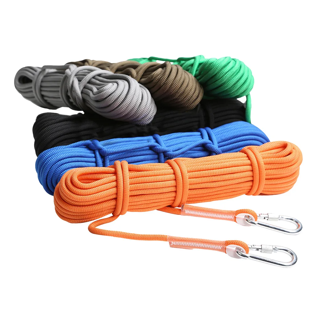 20M 12KN Climbing Rappelling Rope Accessory Cord Safety Sling 9.5mm + Carabiners for Free Climbing  Expeditions Caving