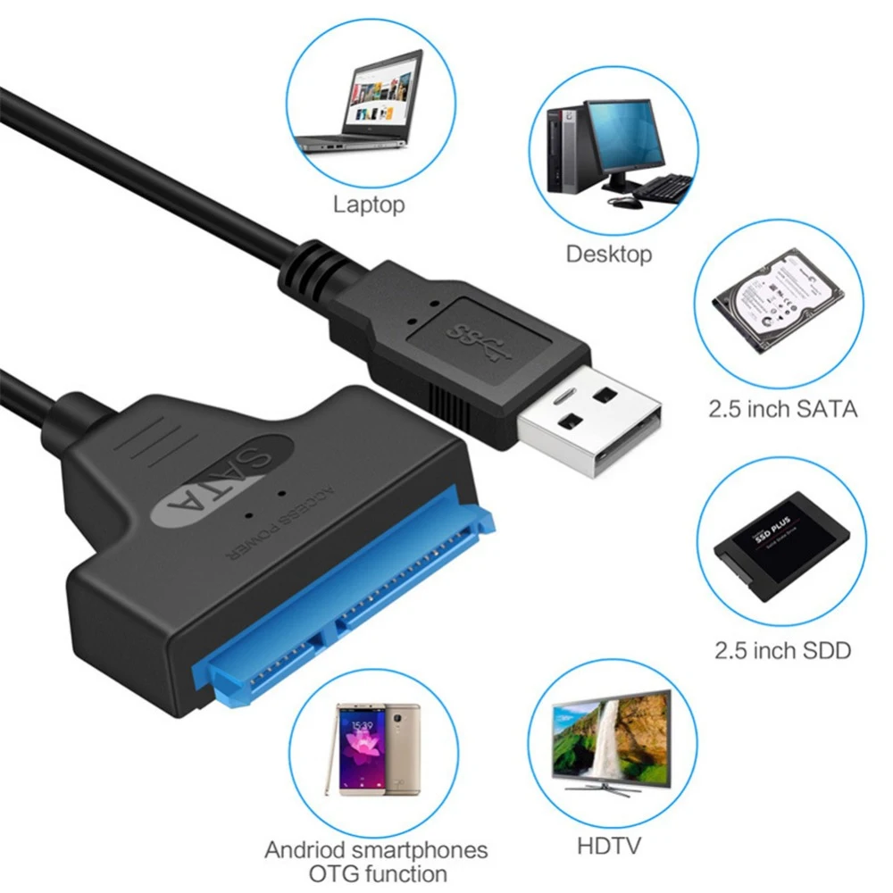 USB 3.0/2.0 High-Speed SATA Cable for External Hard Drive - 2.5 HDD SSD Hard Drive Adapter (22cm/35cm/50cm) Description Image.This Product Can Be Found With The Tag Names Cable, Computer Cables Connecting, Computer Peripherals, PC Hardware Cables Adapters