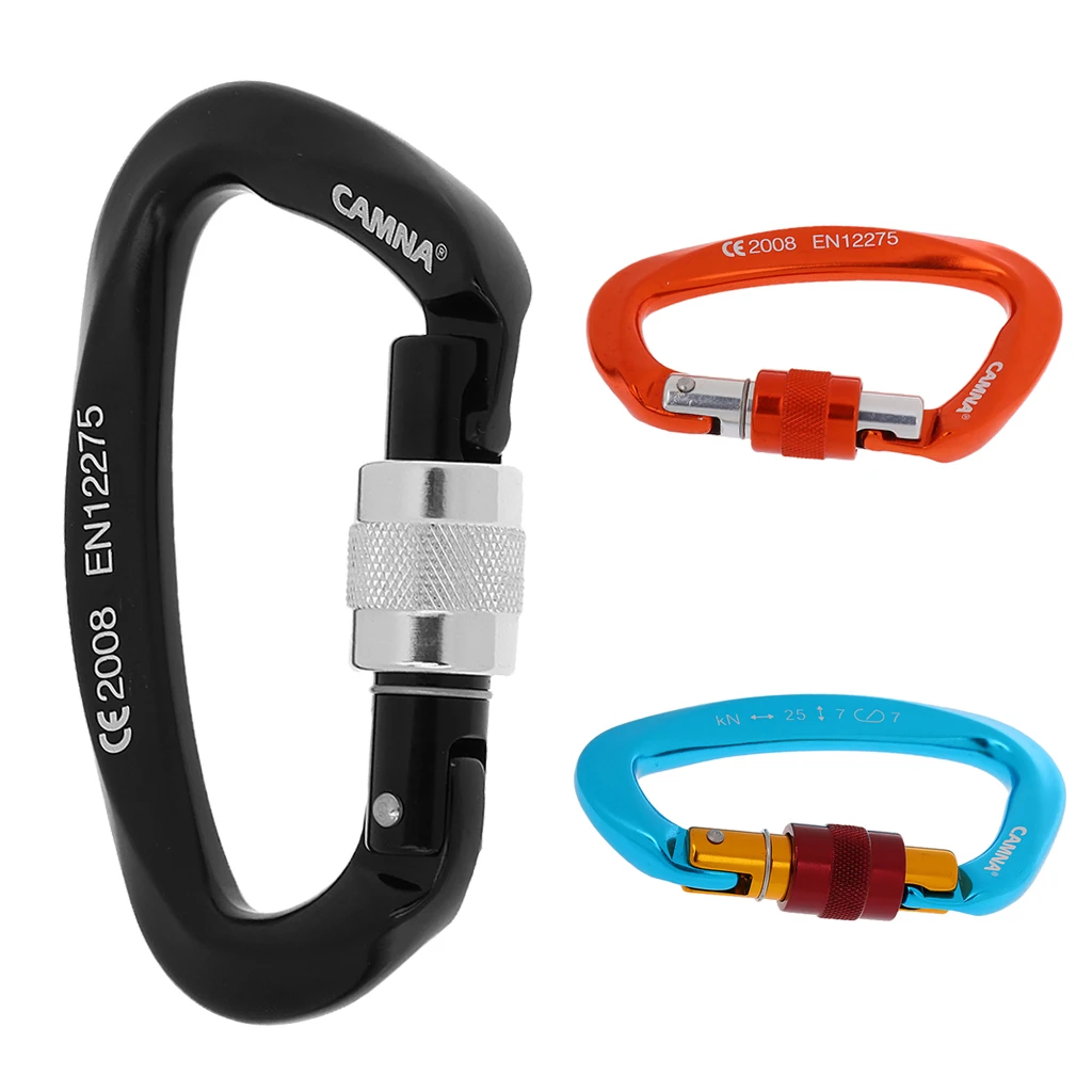 25KN Aluminum Alloy Strong Durable D Ring Screw Locking Safety Camping Climbing Carabiner Gate Opening Black/Orange/Blue
