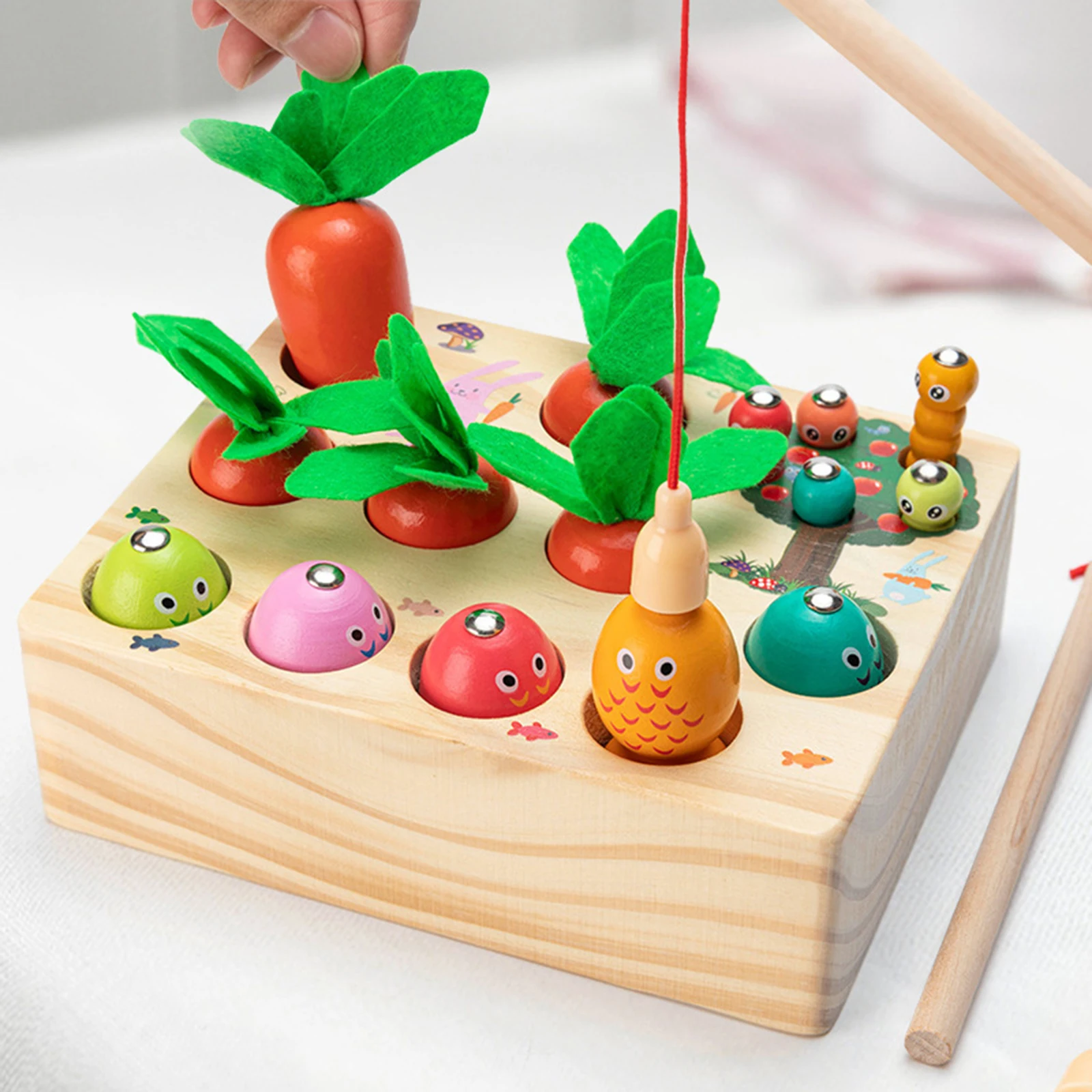 Wooden Carrots Montessori Sensory Educational Learning Activities Toys Shape Sorter Fine Motor Skills Puzzle Blocks Game