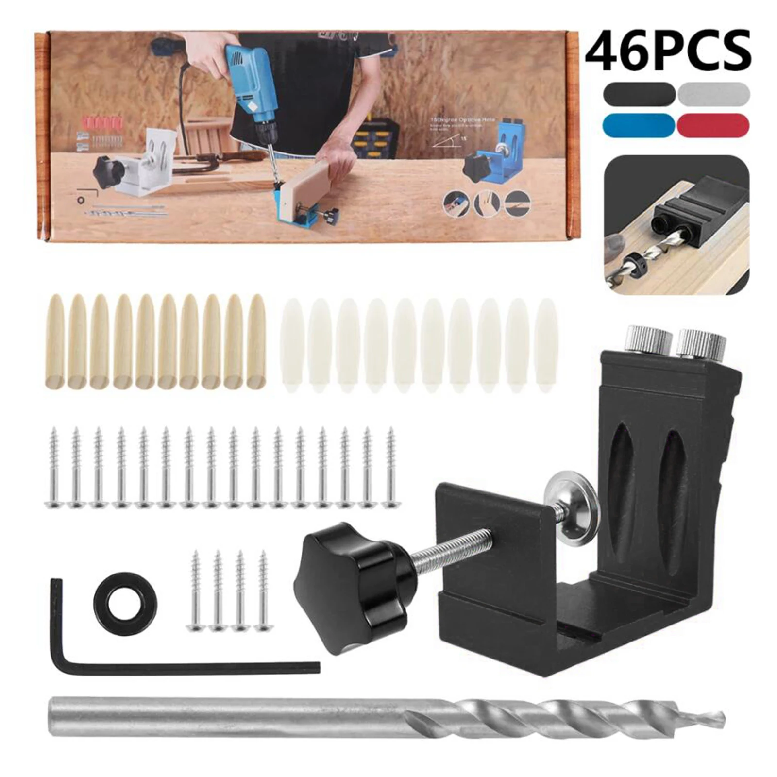 Carpenters Pocket Hole Jig Kit - Oblique Drill Joinery Screw Kit Woodwork Guides Joint Angle Tool Positioners