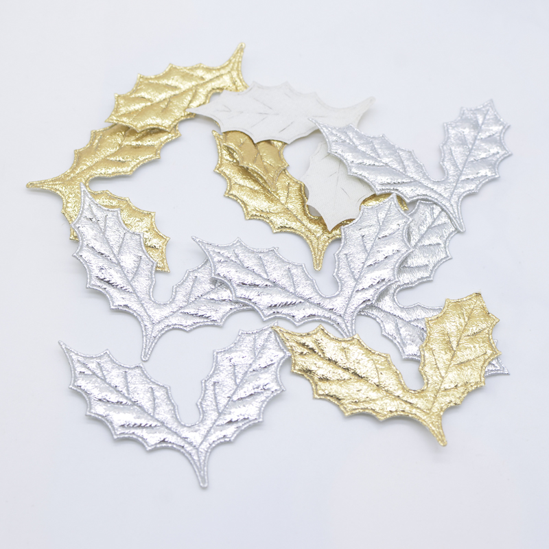 50Pcs Gold und Silber Tuch Holly Blätter Appliques für DIY Weihnachten Hut Kleidung Nähen Patches Decor Sammelalbum Handwerk Dekorative – Detail 3