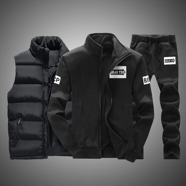 New Winter Thicken Warm Tracksuit Men 3 Pieces Fleece Jacket+Zipper  Vest+Sweatpants Track Suit Man embroidery Sportswear Coats - AliExpress