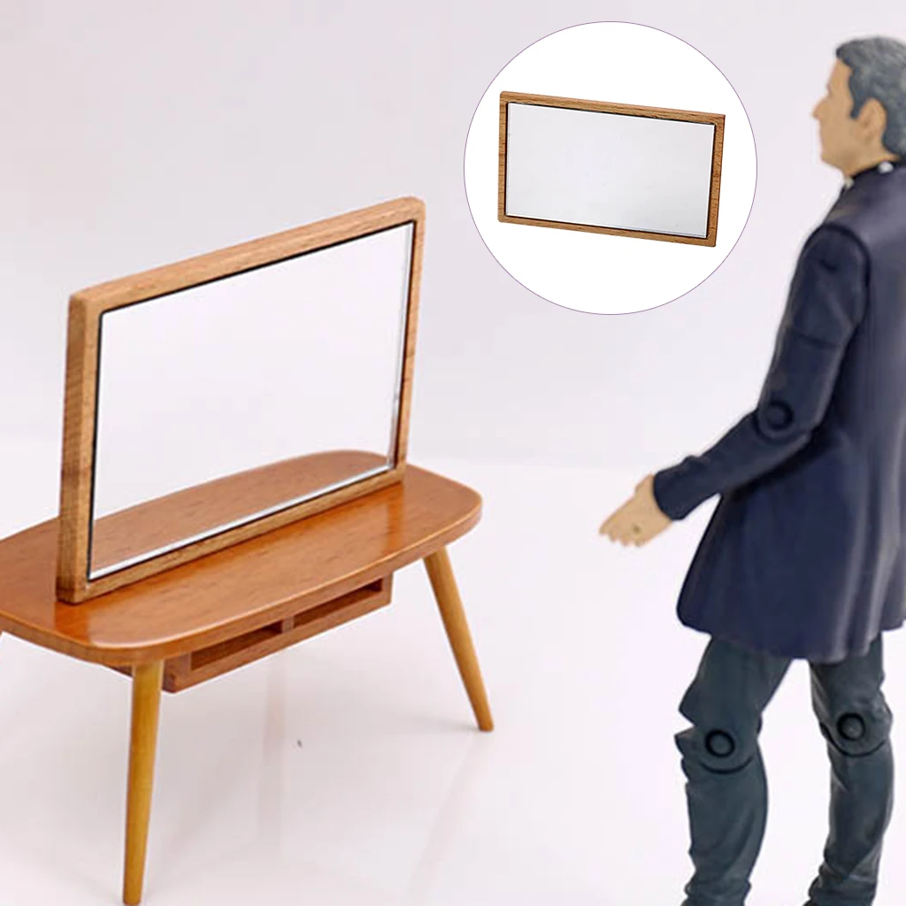 1/12 Dollhouse Mini Wooden Dressing Mirror Model Simulation Fitting Room Furniture Supplies Ornaments