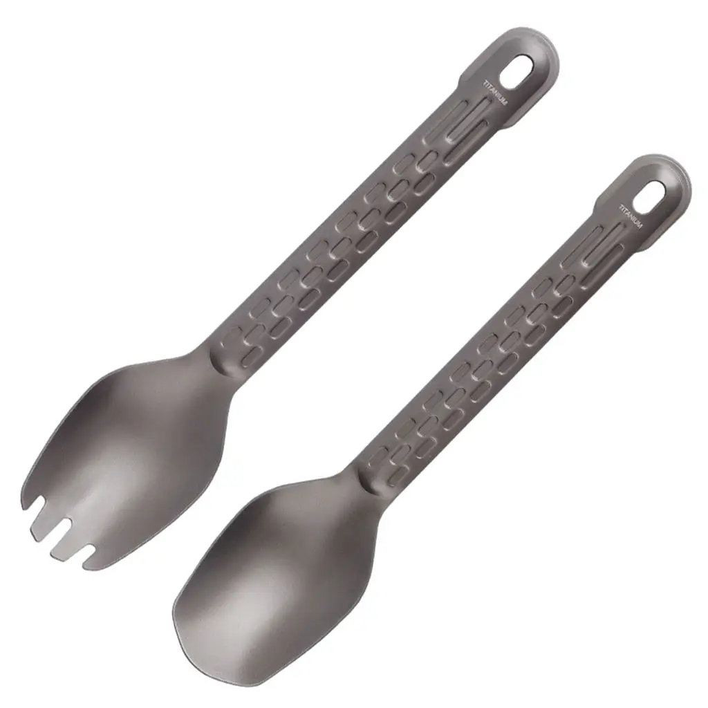 Titanium Spoon and Fork Lightweight Long-Handled Camping Tableware for Hiking Traveling