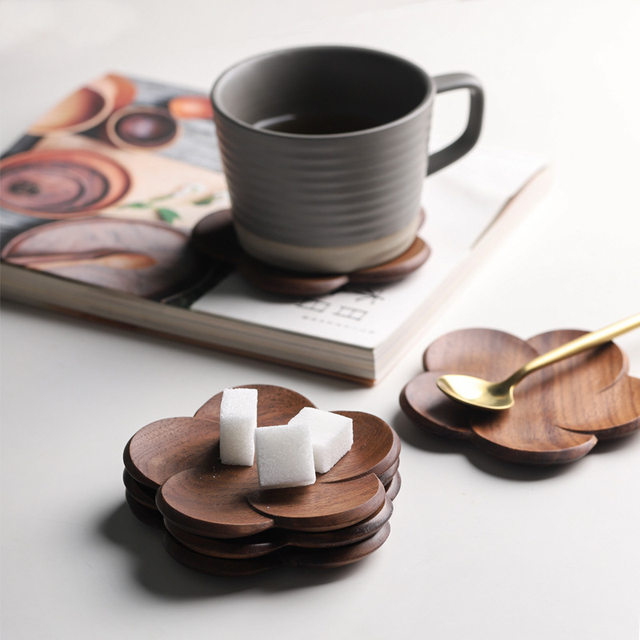 1pc Placemats Durable Walnut Wood Coaster Decor Square Round Heat Resistant  Drink Mat Home Table Tea Coffee Cup PadCMMA 