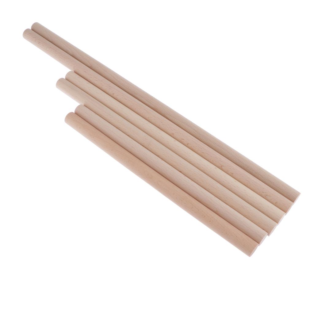 6Pcs Wooden Dowel Rods - Unfinished Hardwood Dowels for Crafts & Woodworking Assorted Size 250mm 300mm 400mm