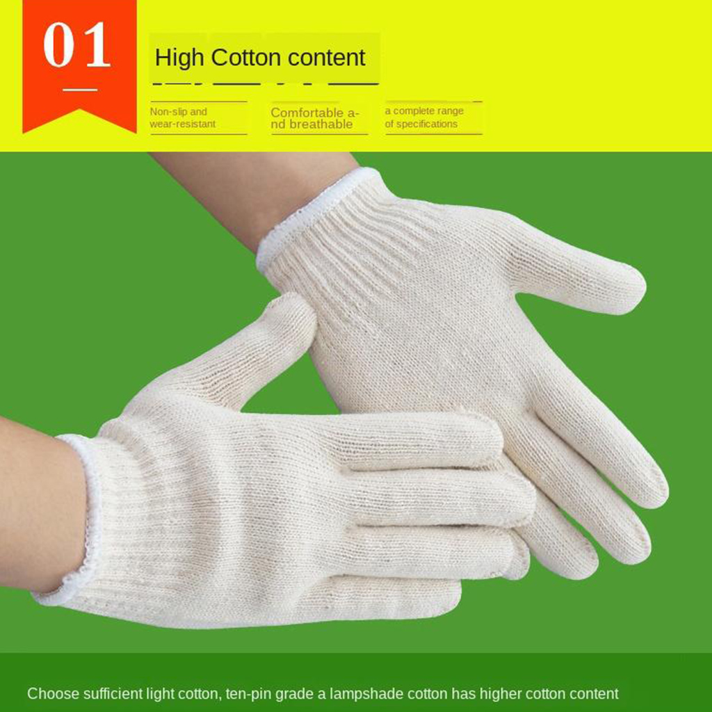 [12 Pairs] Cotton Yarn Knit Protection Grip Work Gloves for Painter Industrial Warehouse Gardening, Men Women, Natural Beige